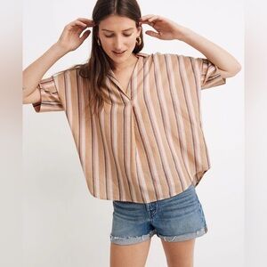 Madewell Women’s Courier Button-Back Shirt in Rainbow Stripe Print Sz XS